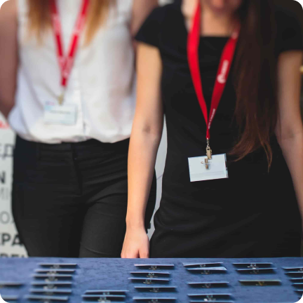 People with identification badge collar